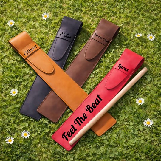 Discover Personalized Leather Drumstick Case, Custom Engraved Drum Stick Holder, Romantic Gift for Drummer, Music Lover Gift from Girlfriend