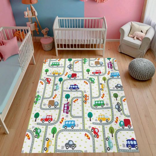 Discover Colorful City Road Map Rug