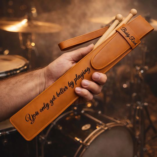 Discover Leather Drumstick Bag with Custom Engraving, Personalized Drum Stick Holder for Drummers, Handmade Music Accessory