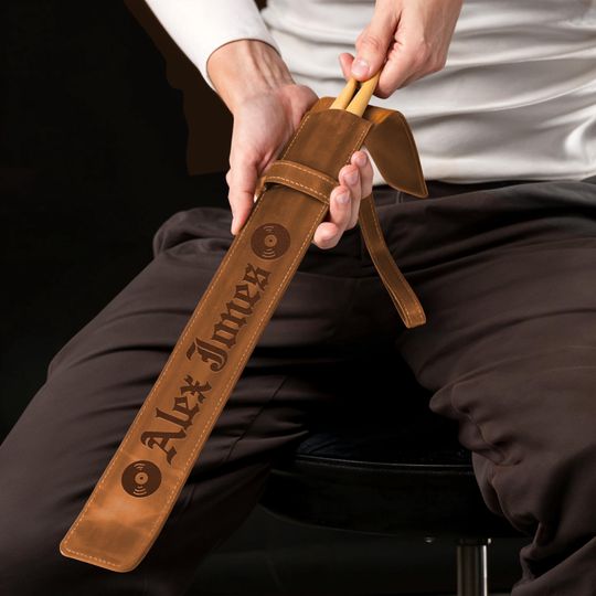 Discover Personalised 5A Drumsticks Pair & Engraved Leatherette Pouch, Drum Sticks Holder Case, Jazz/ Rock Drummers, Musician, Dad, Couple Xmas Gift