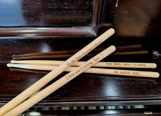 Discover Personalized Drumsticks laser engraved for your favorite drummer