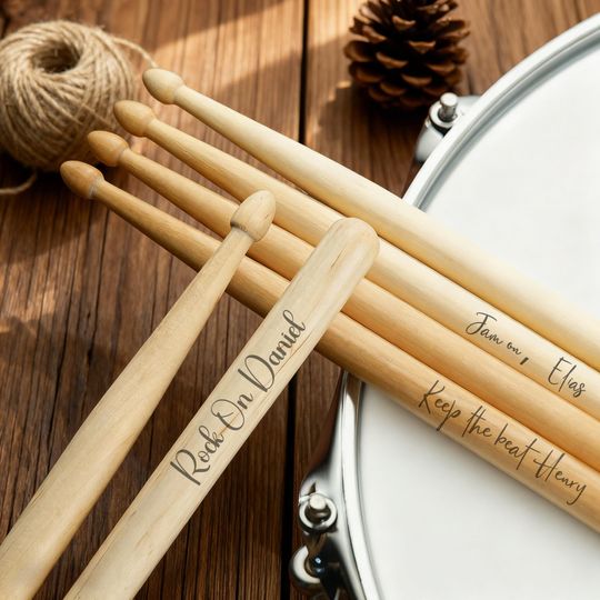 Personalized Premium Maple Drumsticks - Custom Handcrafted Engraved Drumming Gear