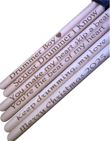 Custom Laser Engraved Drumsticks, Personalized gift for Drummers!