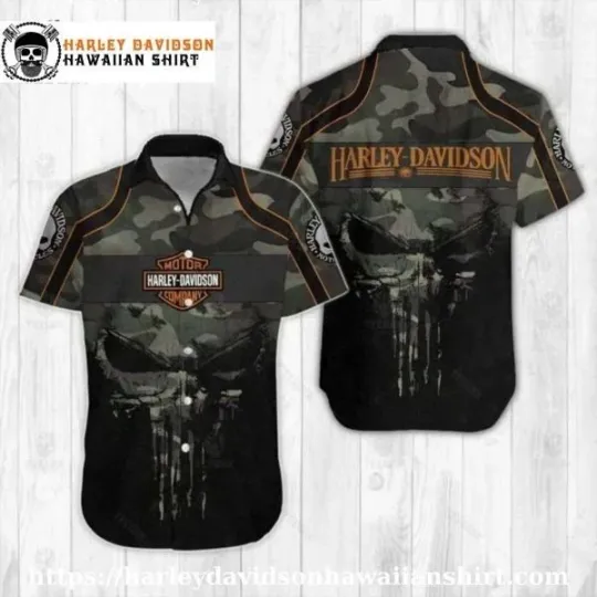 Discover Camo Skull Harley Motor Racing Davidsonn Hawaiian Shirt for Men