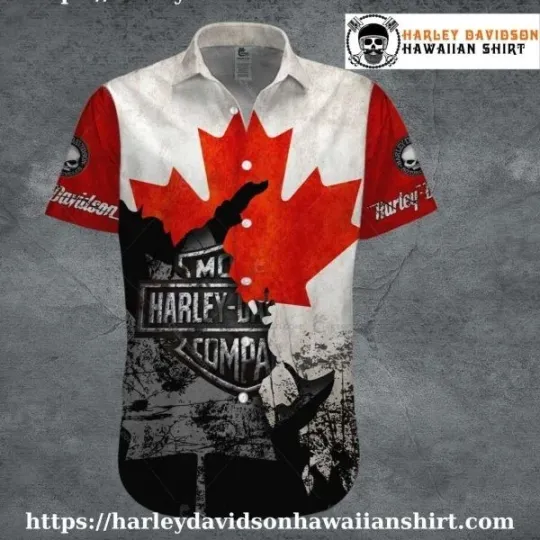 Discover Canada Flag Rider Harley Motor Racing Davidsonn Hawaiian Shirt for Men