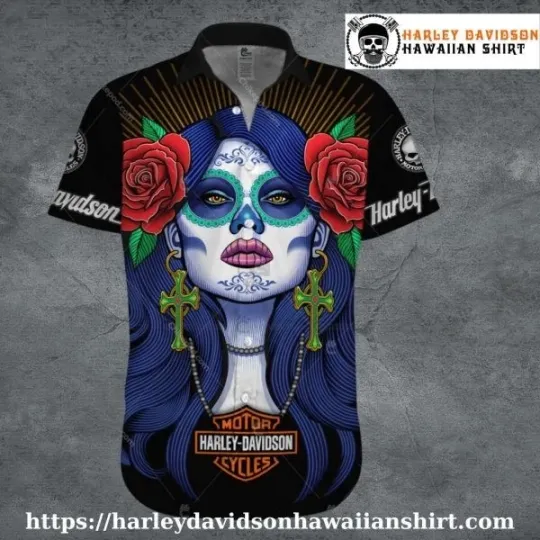 Discover Cross Earring Skull Lady Harley Motor Racing Davidsonn Aloha Shirt Women