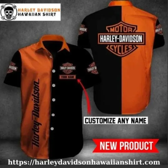 Discover Custom Name Bold Orange Harley Motor Racing Davidsonn Aloha Shirt