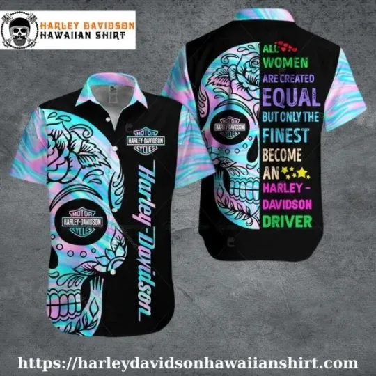 Discover Colorful Skull Quote Harley Motor Racing Davidsonn Aloha Shirt for Women