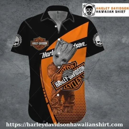 Baby Groot Pose Orange Harley Motor Racing Davidsonn Hawaiian shirt kids