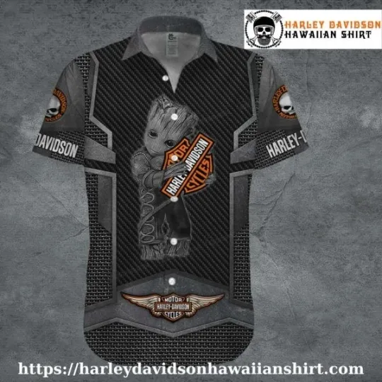 Discover Carbon Texture Groot Harley Motor Racing Davidsonn aloha shirt for kids