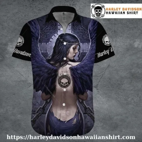 Discover Chained Dark Angel Harley Motor Racing Davidsonn Aloha Shirt for Women