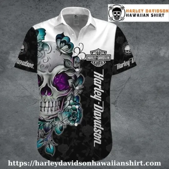 Discover Butterfly Skull Art Harley Motor Racing Davidsonn Aloha Shirt for Women
