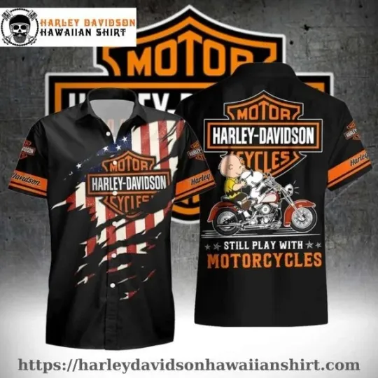 Charlie Brown Motorcycle Ride Harley Motor Racing Davidsonn aloha shirt