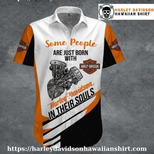 Discover Born with Harley Motor Racing Davidsonn Soul Hawaiian Shirt for Men
