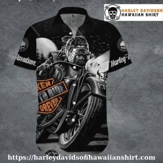 Discover Bulldog Rider Forever Harley Motor Racing Davidsonn Hawaiian Shirt for Men