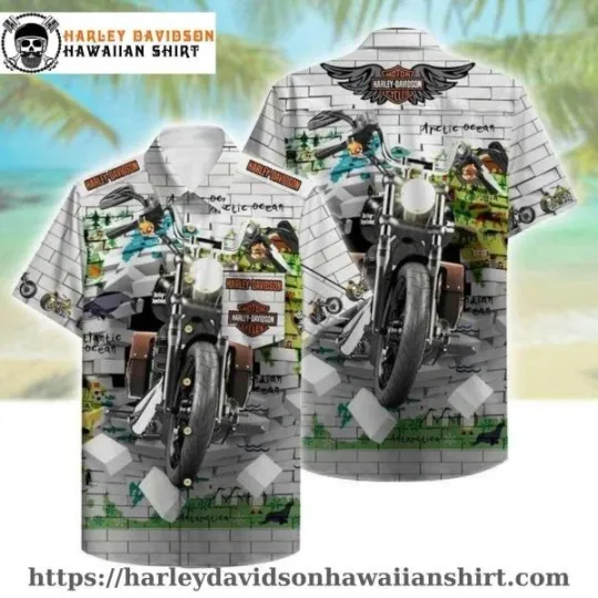 Discover Brick Wall Rider Harley Motor Racing Davidsonn Aloha Shirt for Men
