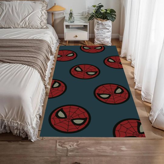 Discover Spiderman Face Pattern Rug, Kids Superhero Carpet