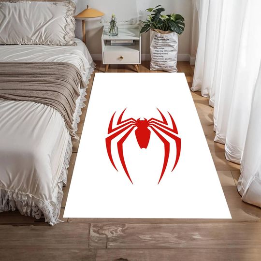 Discover Red Spiderman Logo Rug, Non-Slip Superhero Kids Room Carpet