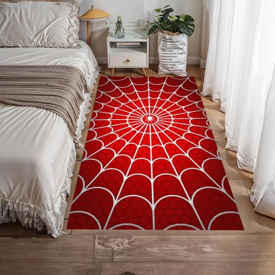 Discover Red Spider Web Pattern Rug, Washable Graphic Carpet