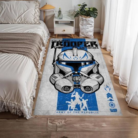 Discover Galactic Trooper Helmet Rug, Blue White Space Warrior Carpet