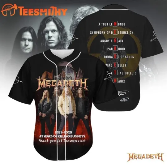 Megadeth 1983-2026 43 Years Of Killing Businees Baseball Jersey