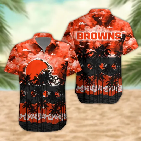 Discover Cleveland Browns Palm Trees Sunset Hawaiian Gift For Fans, Gift For Friends