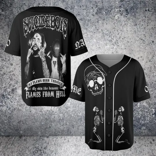 Discover Uicideboi Flames From Hell Gothic Hip Hop Streetwear BaseBall Jersey