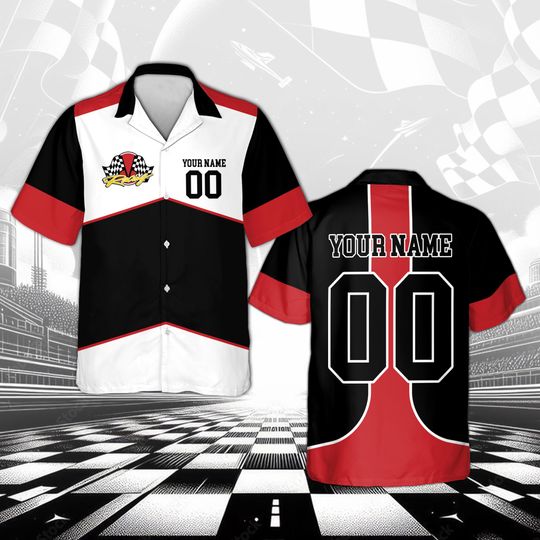 Discover Custom Racing Hawaiian Shirt, Personalized Name Number Motorsport Aloha Shirt, Checkered Flag Team Shirt, Racing Birthday Party Outfit