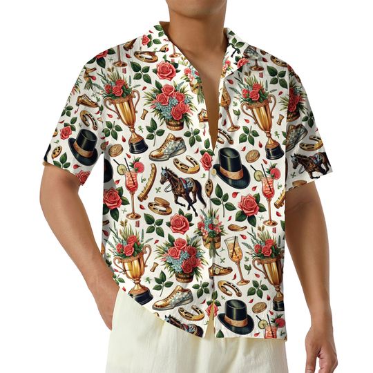 Discover Vintage Kentucky Derby Hawaiian Shirt, Derby Aloha Shirt, Horse Racing Floral Tee, Kentucky Derby Party Shirt, Horse Trainer Gift