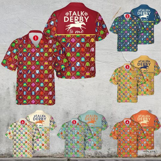 Discover Talk Derby To Me Jockey Uniform Kentucky Derby Churchill Downs Hawaiian Shirt, Horse Racing Shirt, Derby Party Button Up Shirt For Men Women