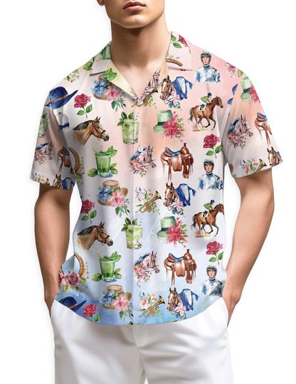 Discover Kentucky Derby Horse Hawaiian Shirt, Horse Racing Aloha Button Down, Derby Party Summer Beach Shirt for Men Women S5XL