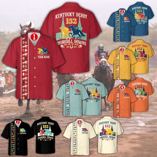 Discover Personalized Kentucky Derby Hawaiian Shirt, Custom Name Number Horse Racing Aloha Shirt, Derby Day Party Shirt,Derby Outfit
