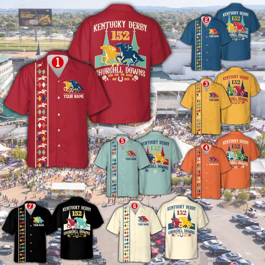 Discover Personalized Kentucky Derby Hawaiian Shirt, Custom Name Number Horse Racing Aloha Shirt, Derby Day Party Shirt,Derby Outfit