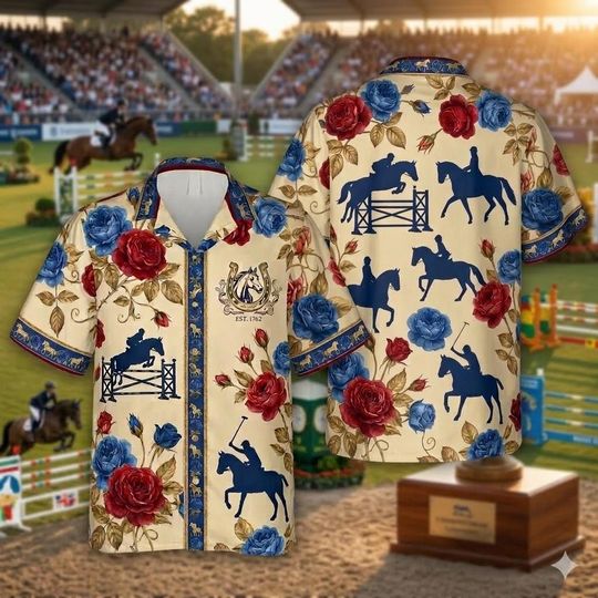 Discover Run for the Roses Hawaiian Shirt, Horse Racing Button-Up Shirt, Kentucky Derby Day Outfit, Vintage Horse & Rose Print Shirt,Derby Party Gift