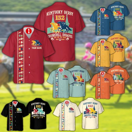 Discover Personalized Kentucky Derby Hawaiian Shirt, Custom Name Number Horse Racing Aloha Shirt, Derby Day Party Shirt,Derby Outfit