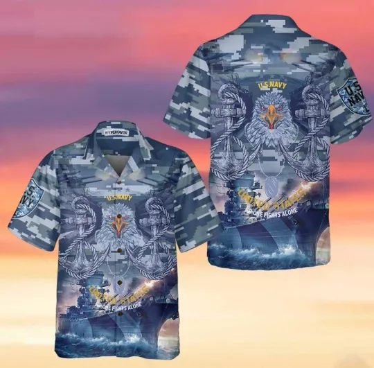 US Navy Veteran No One Fights Alone Veteran Hawaiian Shirt, Proud Veteran Shirt