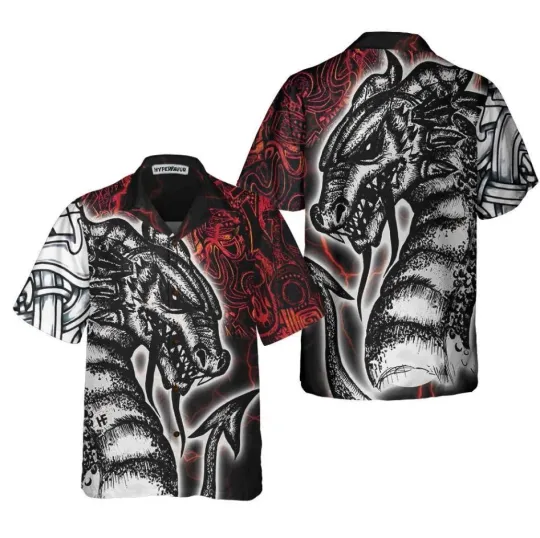 Red Tattoo Dragon Hawaiian Shirt, Red Light Chinese Dragon Shirt