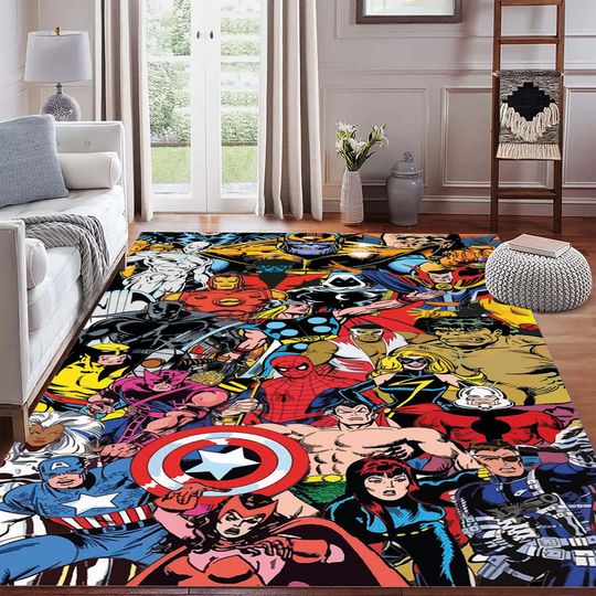 Discover Retro Comic Superhero Rug, Pattern Pop Art Design Colorful Rug,Vintage Style Living Room Decor, Soft Durable Floor Carpet, Gift Rug