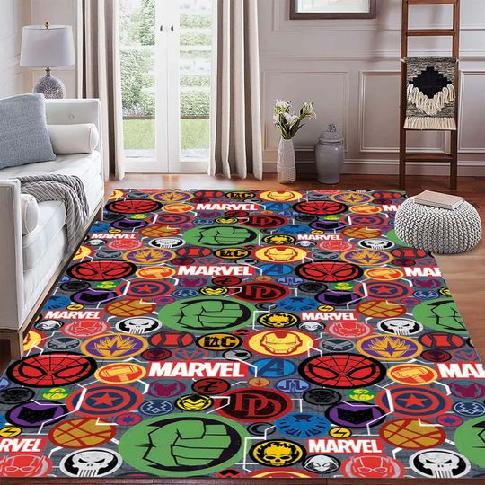 Discover Superhero Comic Book Patterned Area Rug, Kids Room Rug, Teen Room Rug, Colorful Pop Art Rug for Playroom, Modern Graphic Floor Rug, Gift Rug