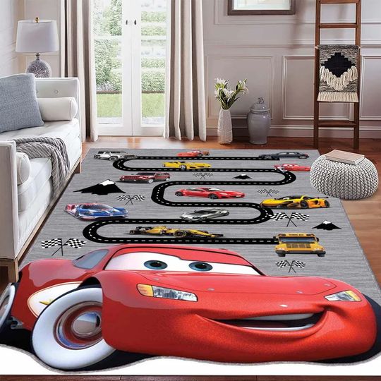 Discover Race Track Car Pattern Rug for Kids, Colorful Cartoon Cars Road Rug, Soft Printed Area Rug for Boys' Rooms, Playrooms and Baby Rooms.