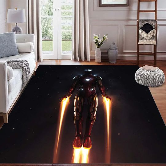 Discover Rug With Futuristic Sci Fi Warrior Design, Glowing Neon Details, Dark Space Background, Modern Style, Durable And Eye Catching,Gift Carpet