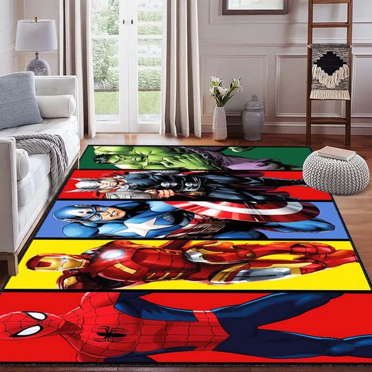 Discover Superhero Comic Book Rug, Kids Room Decor, Non-Slip Floor Mat, Adventure Road Rug, Room Accessories