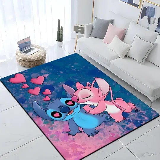 Stitch And Angel Kissing Cartoon Theme Rug