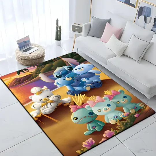 Cute Cartoon Stitch At The Beach Rug