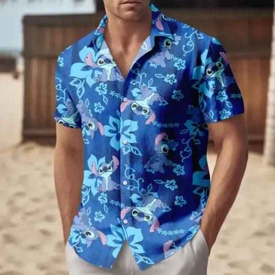 Discover Disney Stitch Hibiscus Flower Summer Hawaiian Shirt