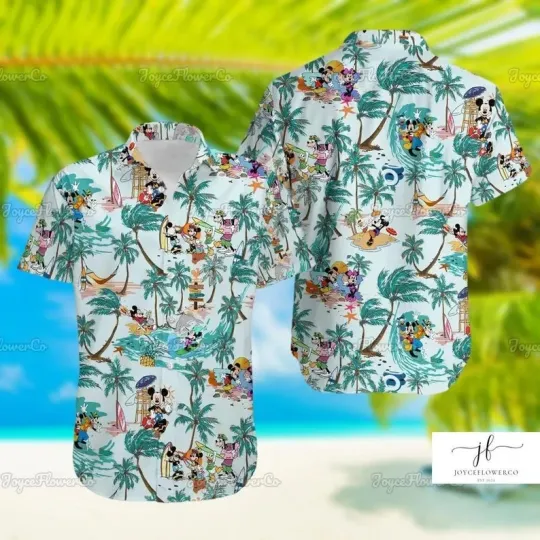 Discover Disney Mickey Mouse Beach Button Up Summer Vacation Hawaiian Shirt