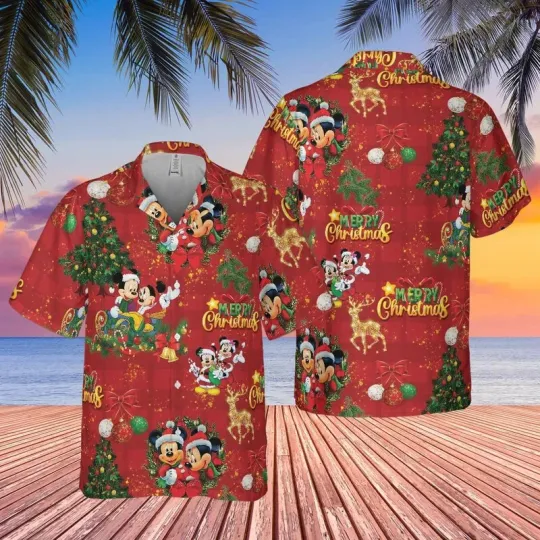 Discover Disney Christmas Hawaiian Shirt, Mickey And Minnie, Disneyland Parks Holiday