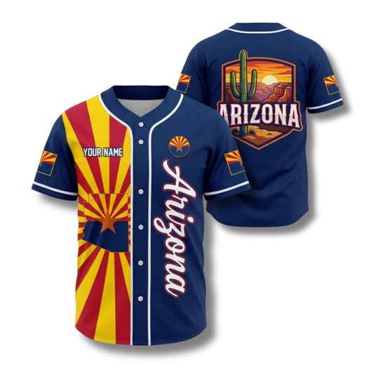 Discover Arizonna Desert Cactus Baseball Jersey Shirt, Custom Name, Southwest State Pride, Sunset Canyon Graphic, Unisex Fan Gift