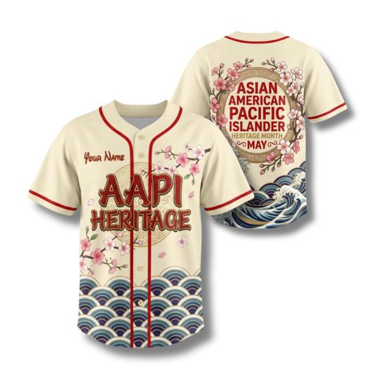Discover Personalized AAPI Heritage Baseball Jersey, Asian American Pacific Islander Heritage Month May Shirt Cherry Blossom Cultural Pride Jersey
