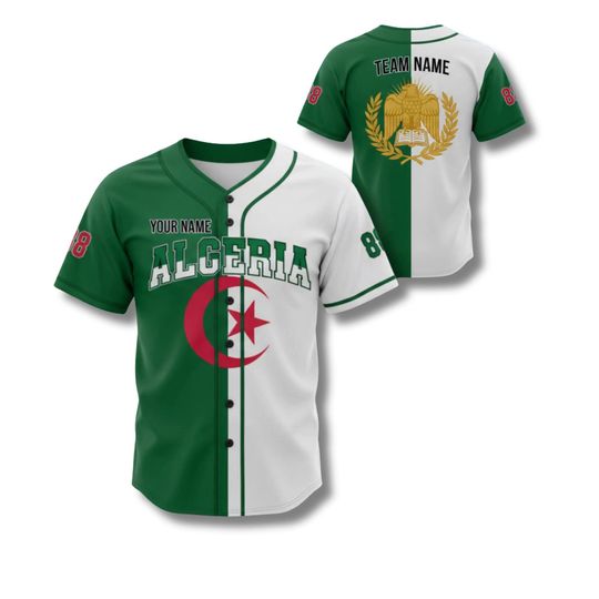 Discover Custom Algeria Baseball Jersey with Name Number, Personalized Team Gift Shirt